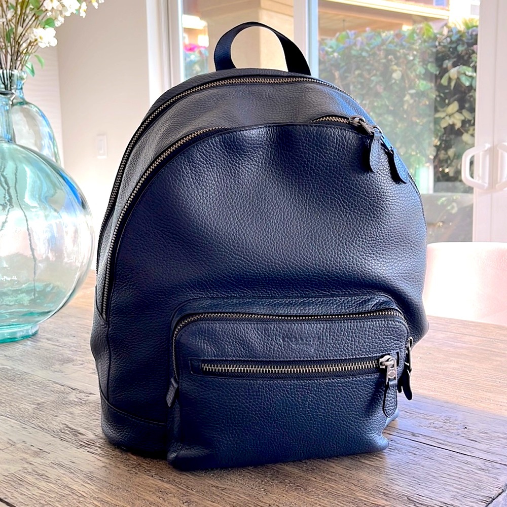 COACH NAVY LEATHER MENS BACKPACK! GORGEOUS BAG!